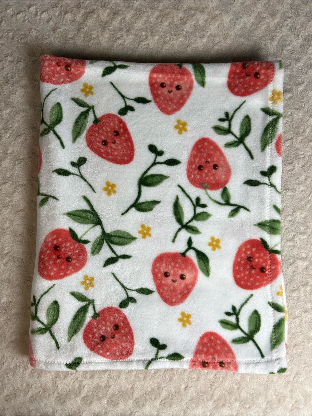 Adirondack Baby Happy Strawberry Blanket White Green Smiling Yellow Flower